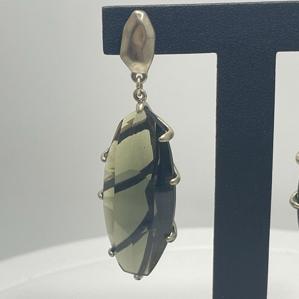 Robert Lee Morris RLM Soho Smoky Green Glass Drop Stud Earrings Statement Rare - Picture 3 of 9